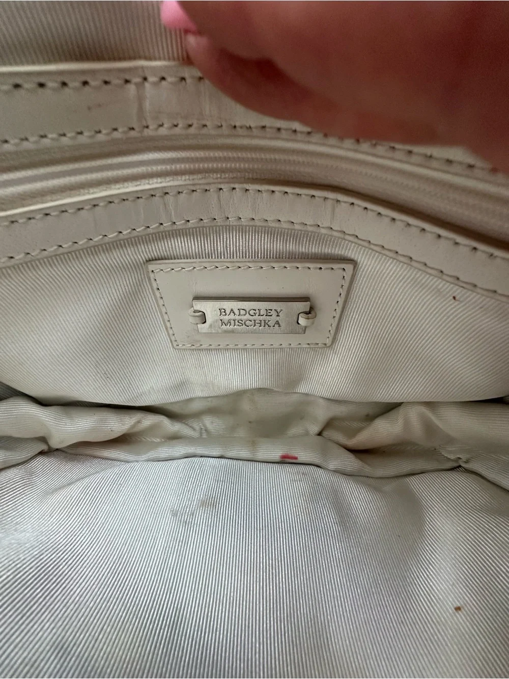 Badgley Mischka White Leather Crossbody with Silver Chain